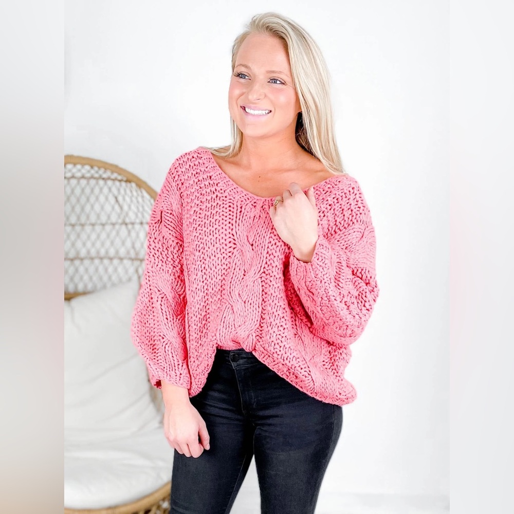 Vici Pink Chunky Cable Knit Oversized Sweater